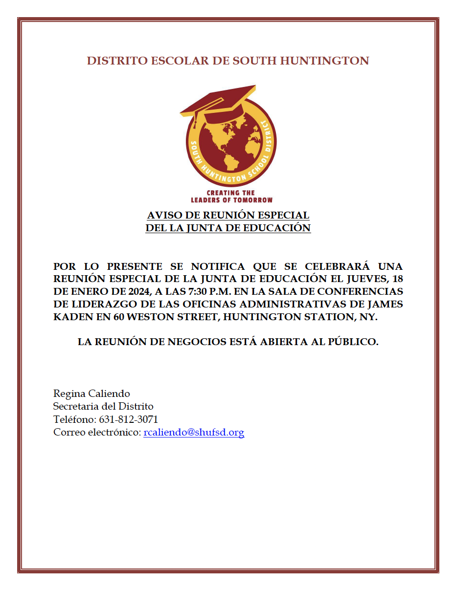 Notice of Special Meeting 1.18.24 Spanish